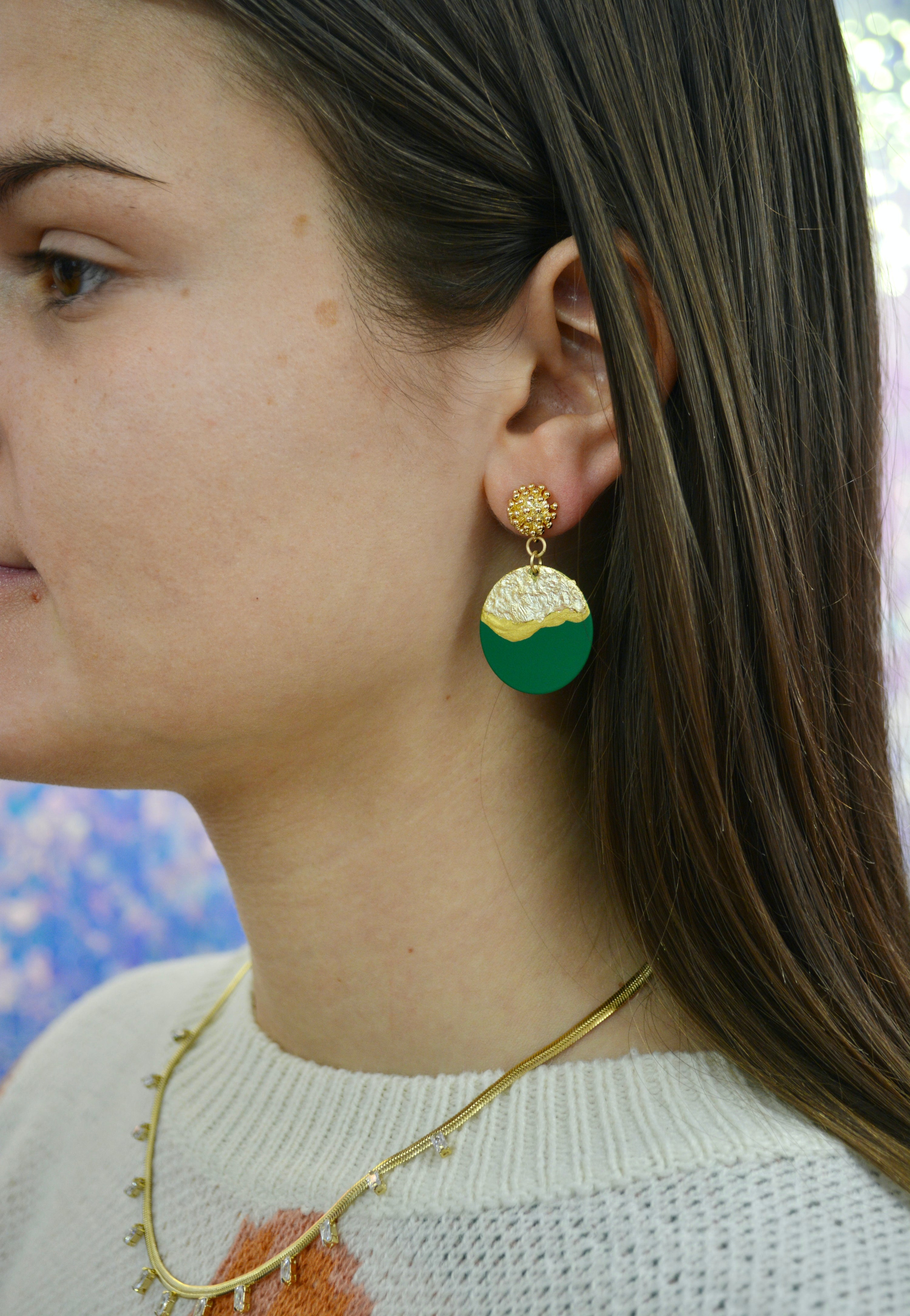 Green Lorelei Disc Earrings