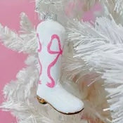 Pink Bow Cowboy Boot Christmas Ornament