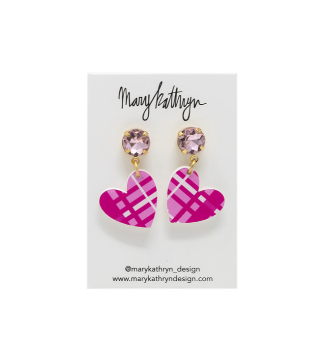 Pink Checkered Heart Earrings