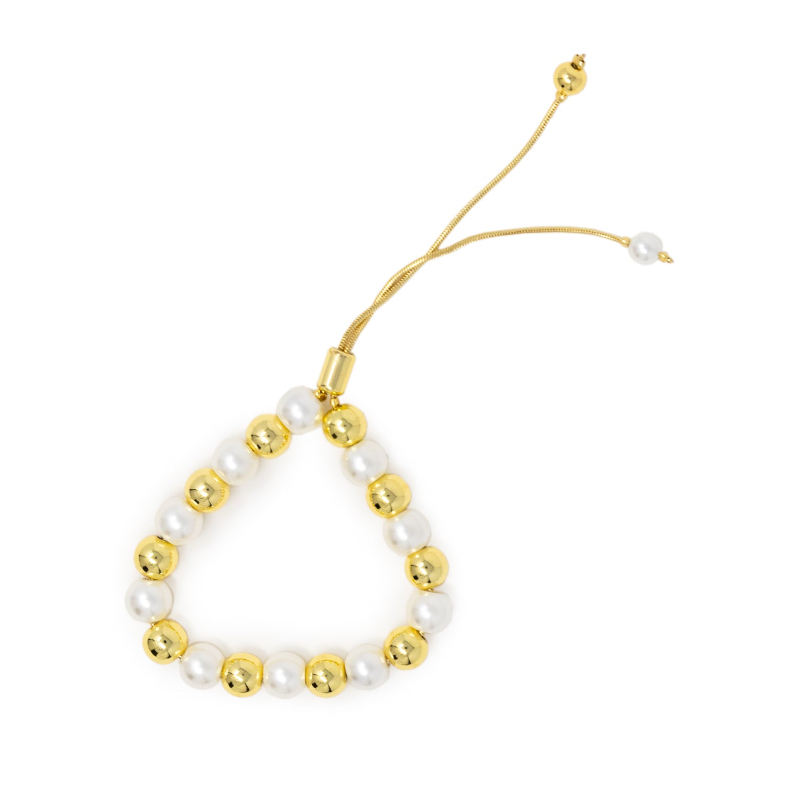 Adjustable Gold + Pearl Beaded Bracelet