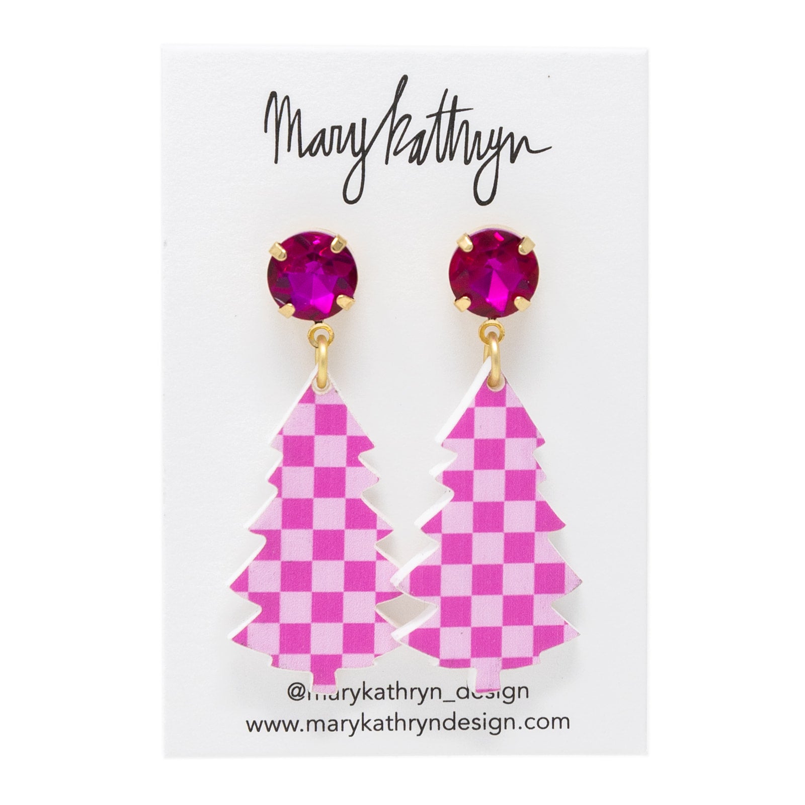 Glitzy Pink Christmas Tree Earrings